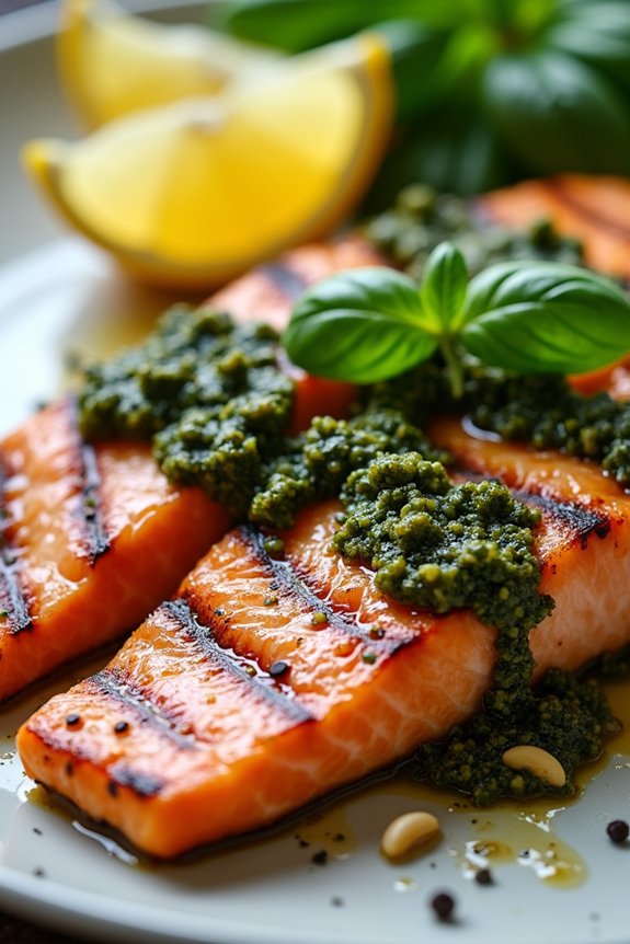 pesto marinated grilled salmon