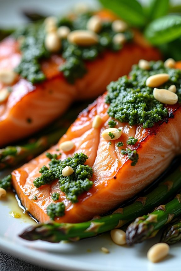 pesto salmon with grilled asparagus