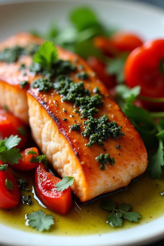 roasted red pepper chimichurri salmon