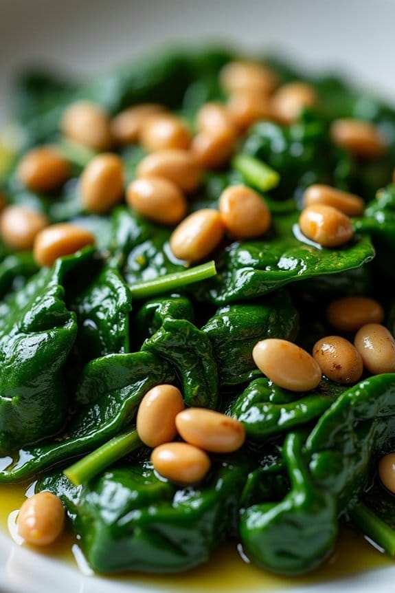 saut ed spinach with pine nuts