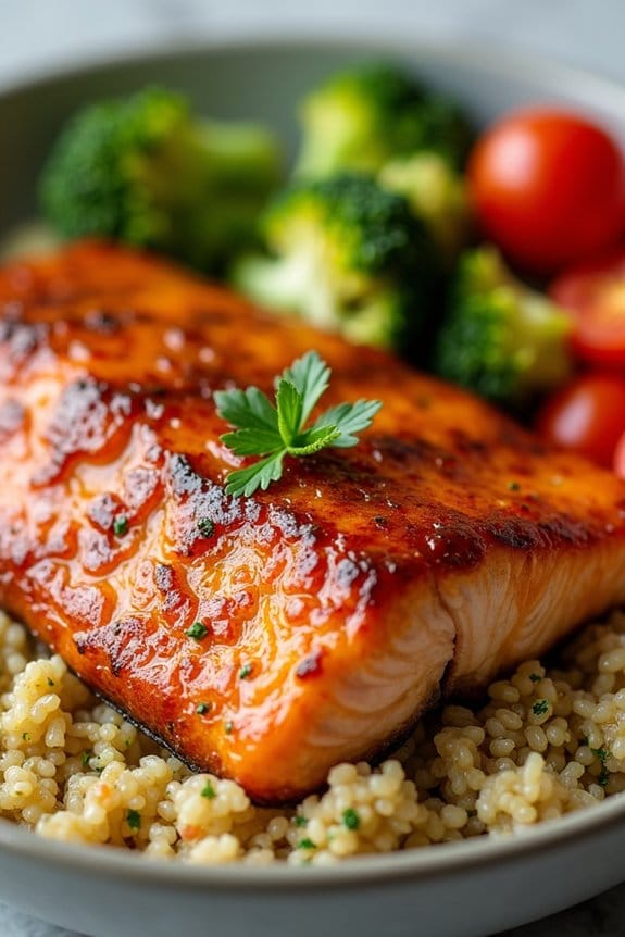 savory honey garlic salmon bowl