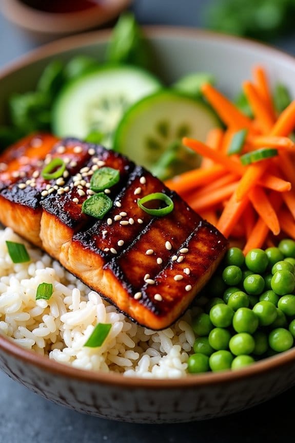 savory teriyaki salmon rice bowl
