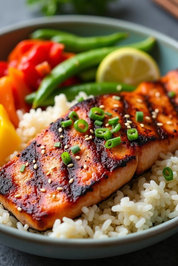 sesame ginger salmon rice bowl