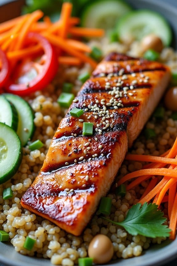 sesame soy salmon quinoa bowl
