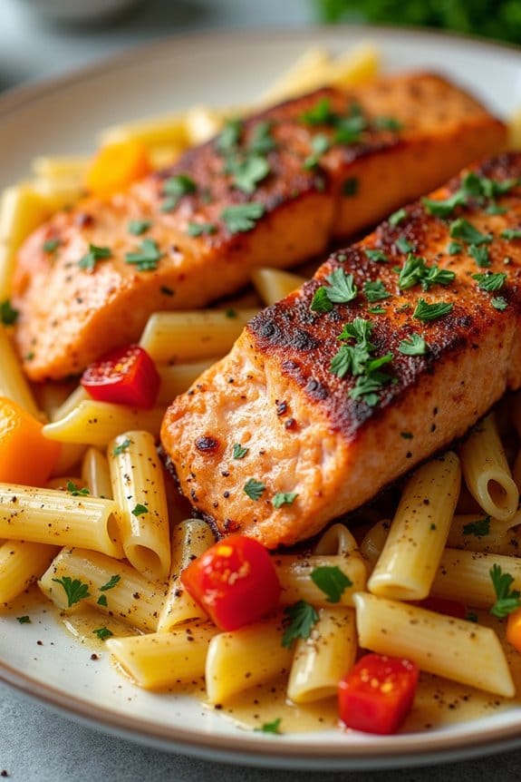 spicy grilled salmon pasta