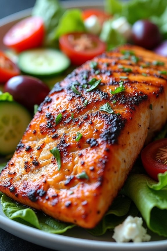 spicy salmon with greek salad