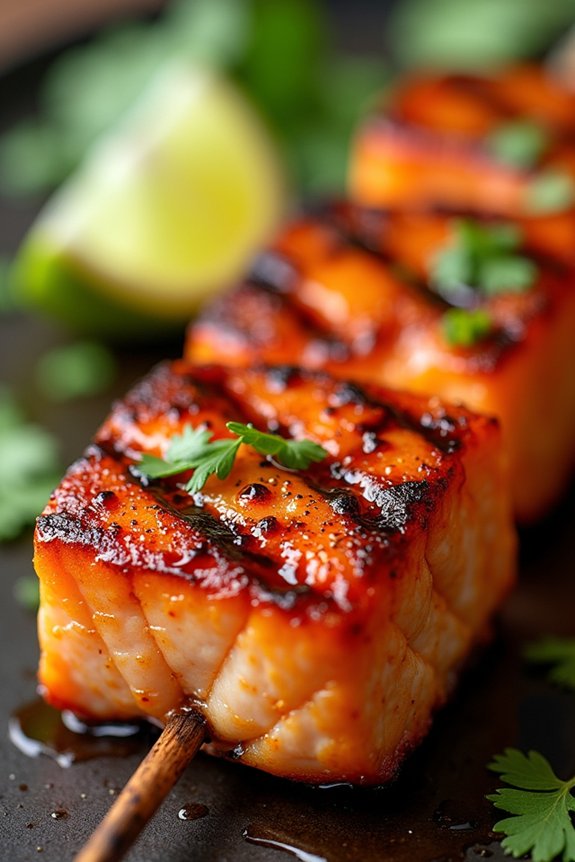 sweet and spicy salmon skewers