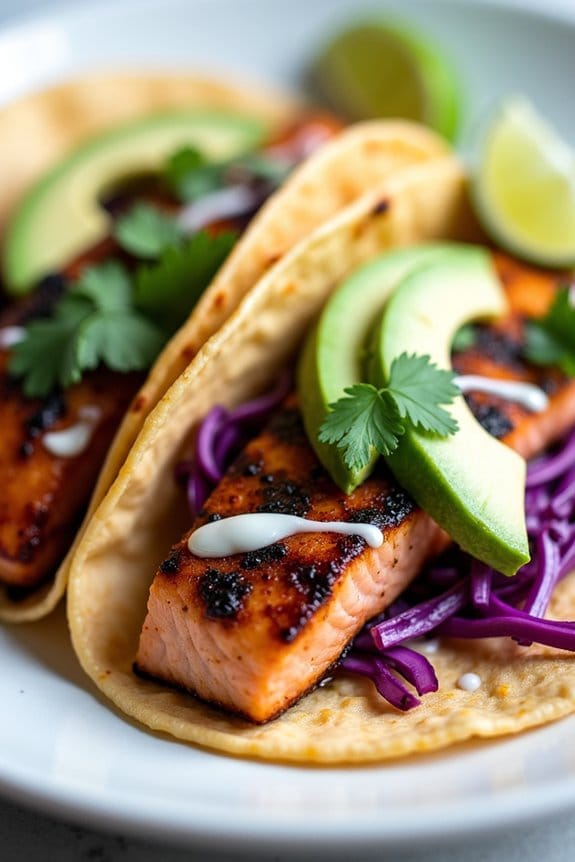 sweet and spicy salmon tacos