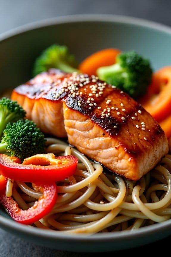 teriyaki salmon soba noodle bowl