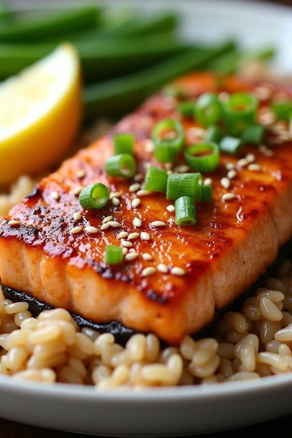 teriyaki salmon with brown rice