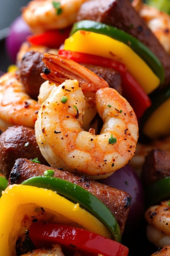 cajun shrimp sausage skewers grilling