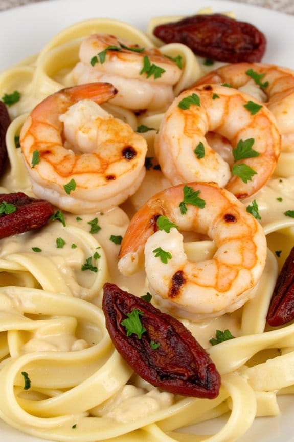 shrimp alfredo with tomatoes