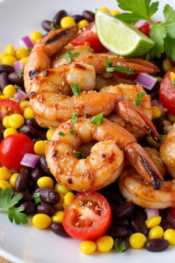 spicy shrimp with black bean salad