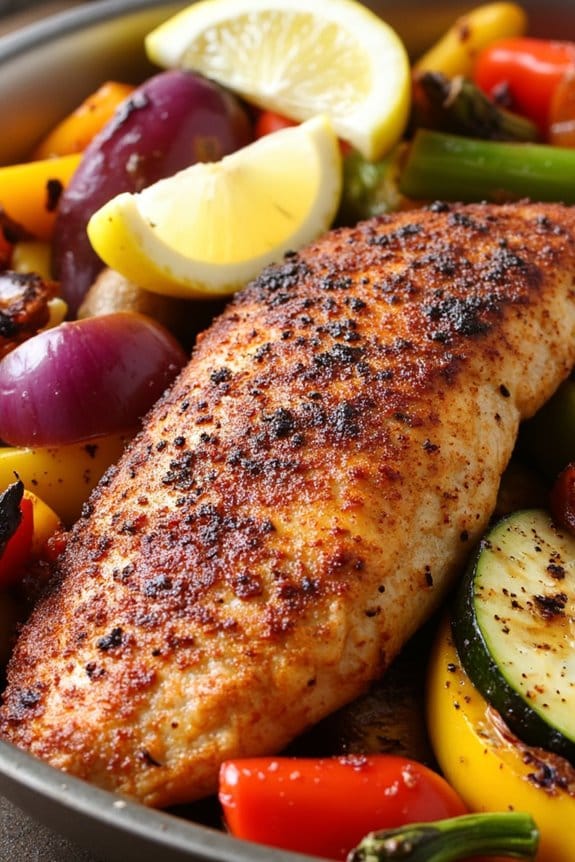 blackened catfish with veggies