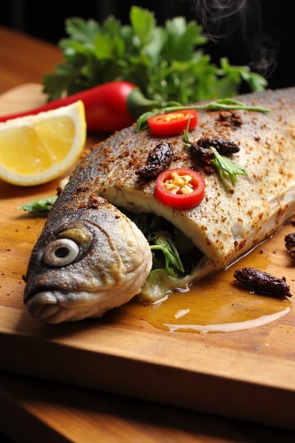 chili infused salt crusted fish