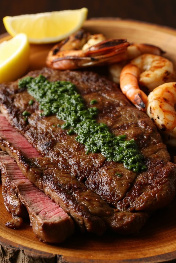 chimichurri steak and prawns