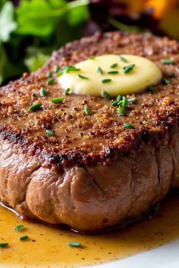 chive black pepper crusted steak