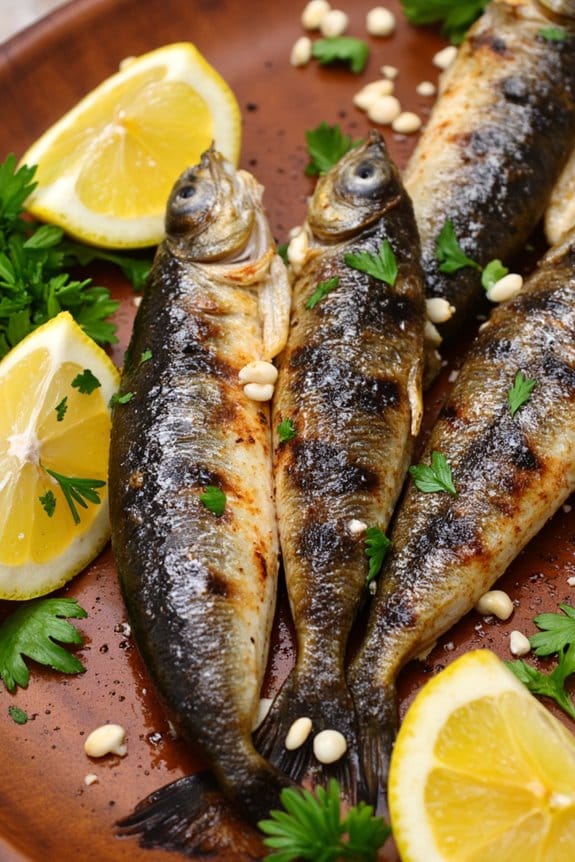 grilled anchovies with lemon