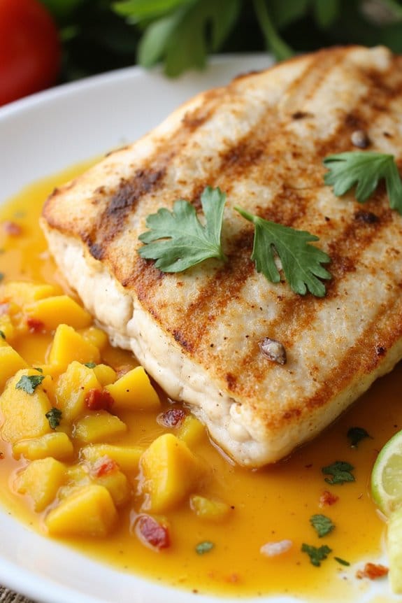 grilled barramundi with mango chutney