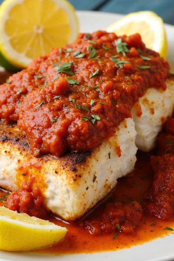 grilled cod with romesco sauce