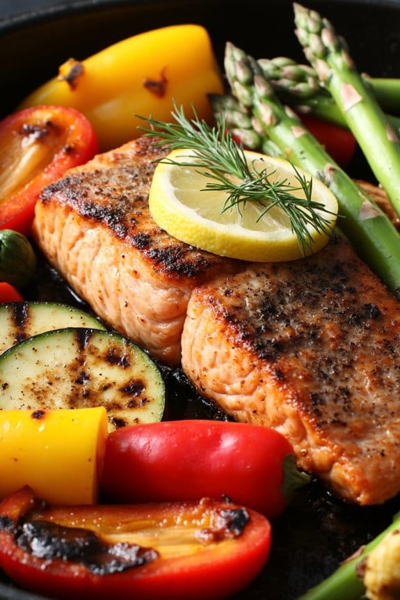 grilled fish and vegetables