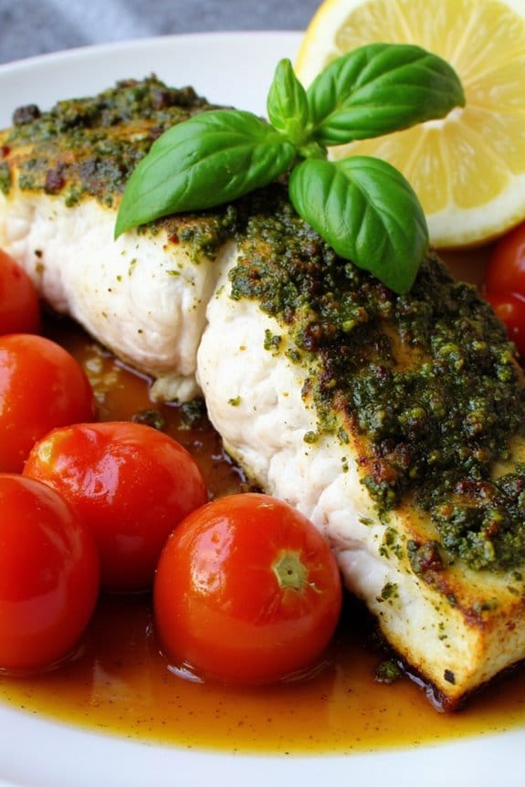 grilled fish with pesto