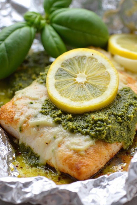grilled halibut with pesto