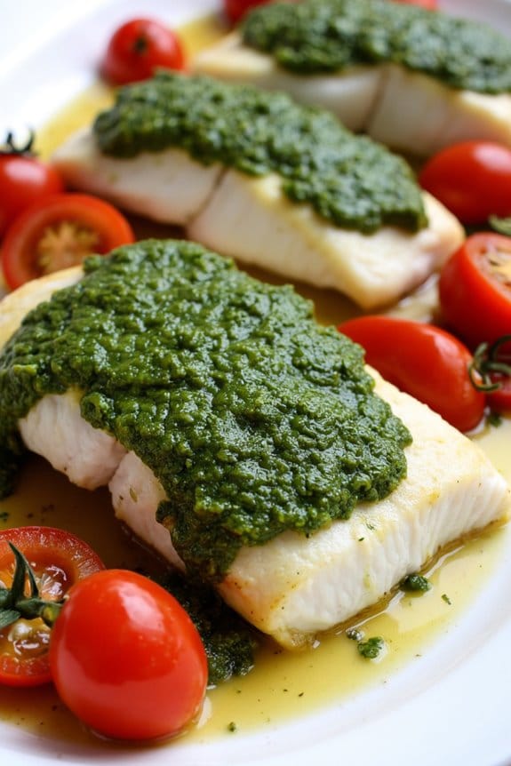 grilled halibut with pesto