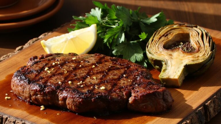 grilled steak and vegetables