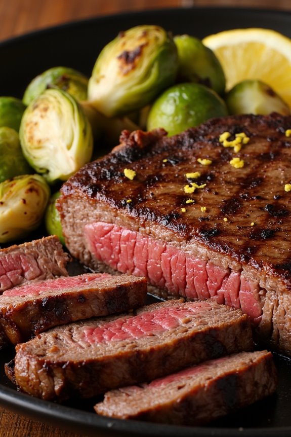 grilled steak with brussels sprouts