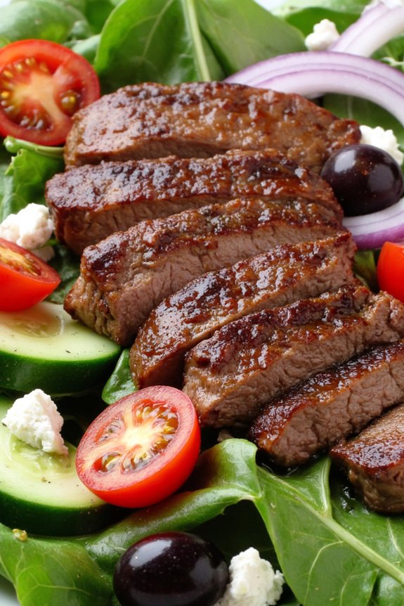 grilled steak with vibrant salad