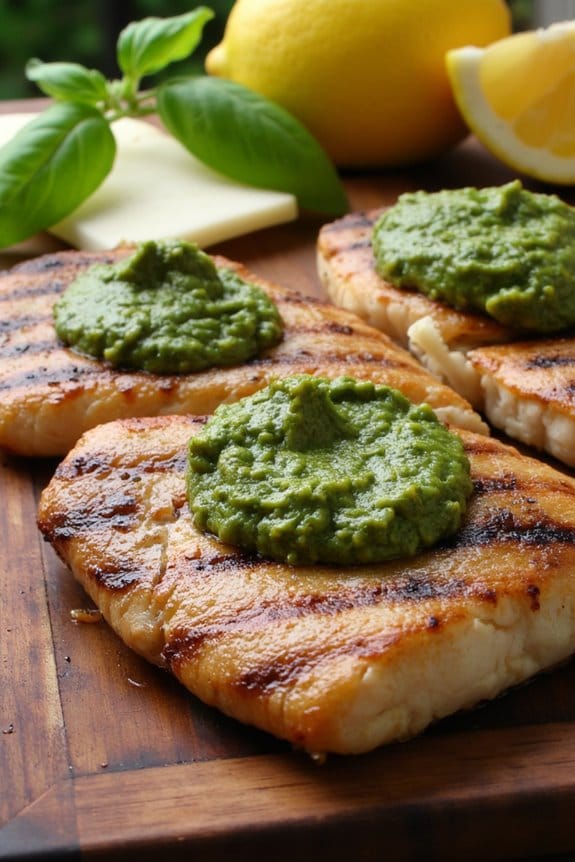 grilled trout with almond pesto