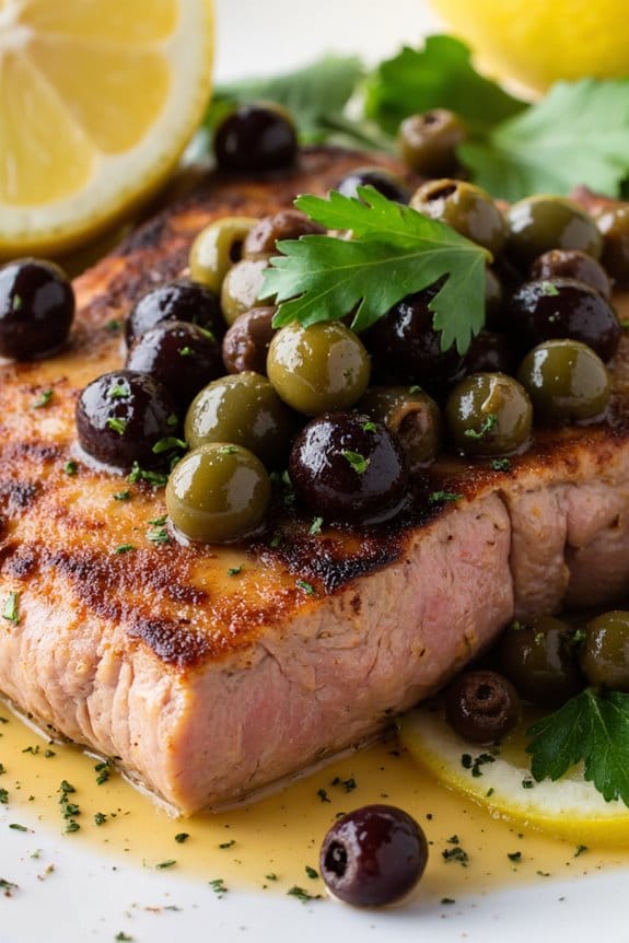 grilled tuna with caper topping