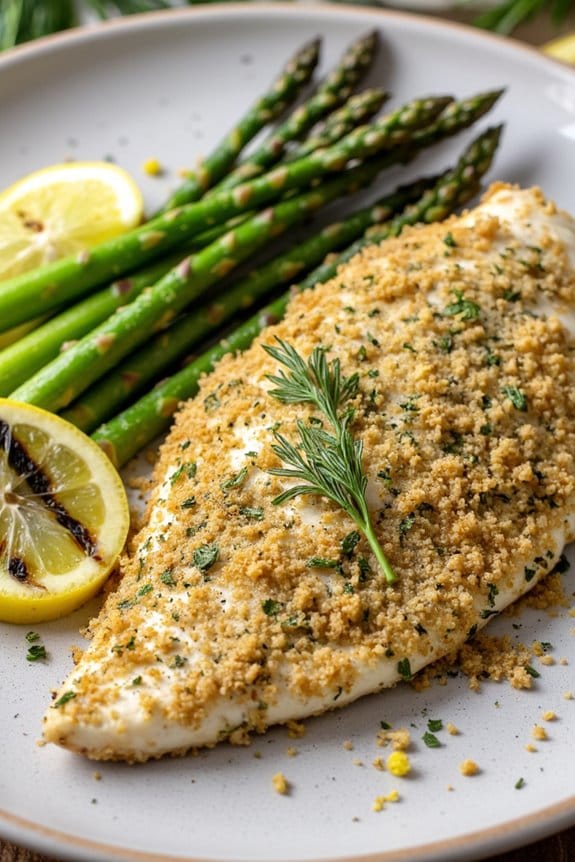 herb crusted fish and asparagus