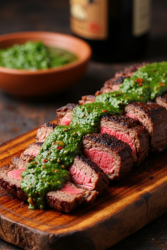 juicy steak with chimichurri