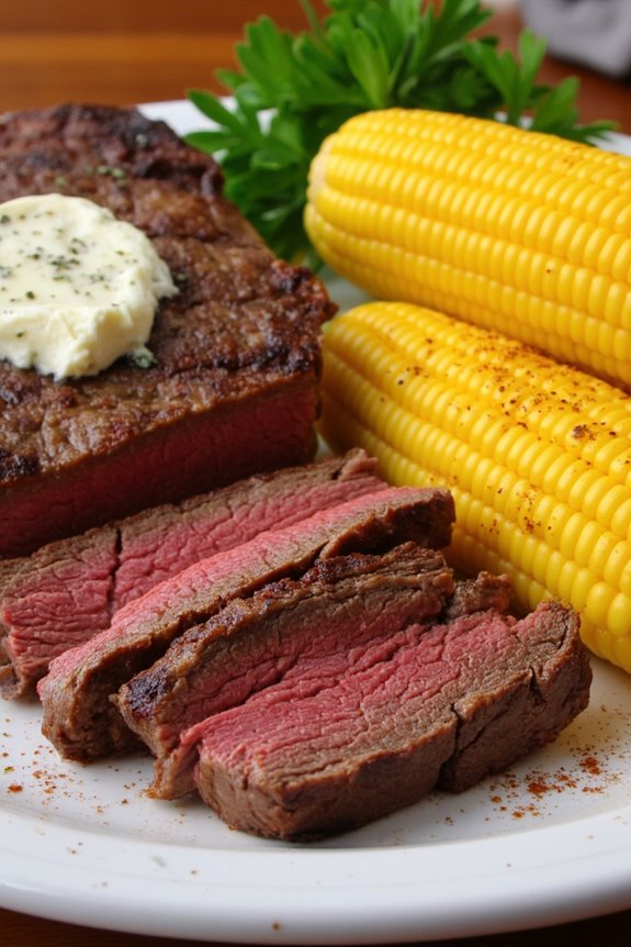 juicy steak with corn