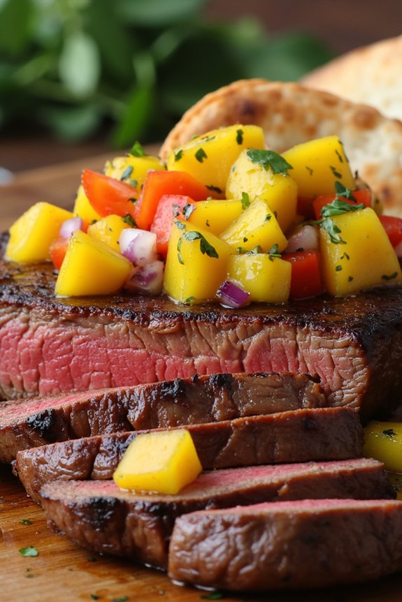 mango relish enhances grilled steak