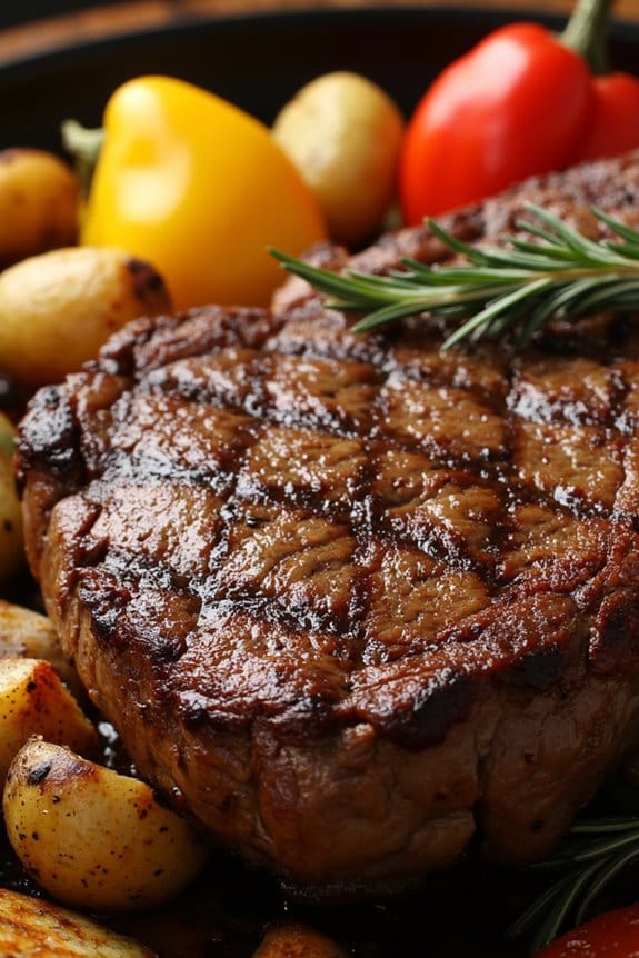 perfectly seasoned ribeye steak