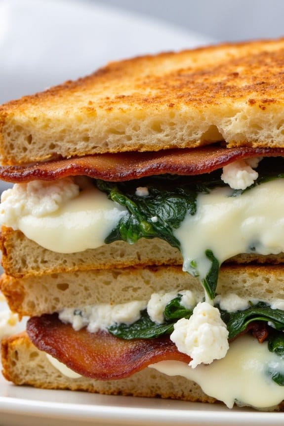 savory spinach bacon grilled cheese