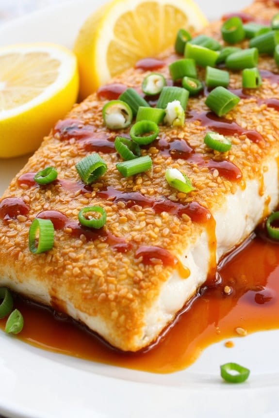 sesame crusted grilled halibut