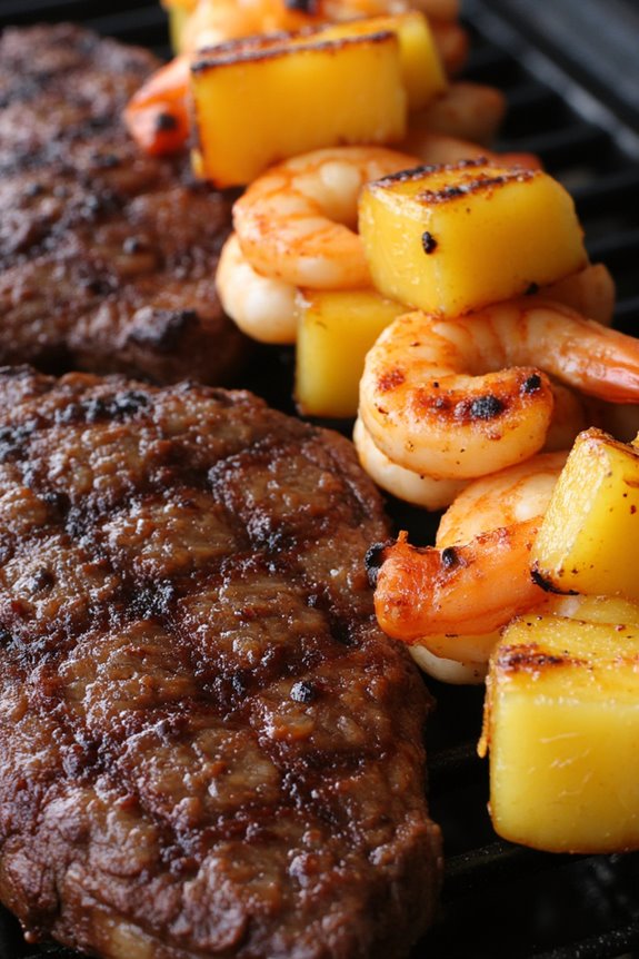 smoky sirloin and shrimp skewers