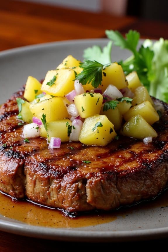 teriyaki steak with pineapple salsa