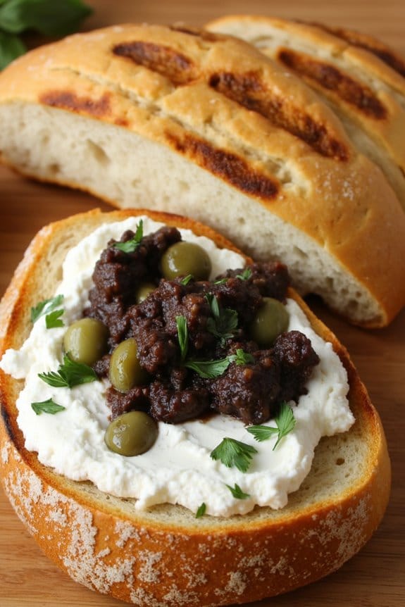 grilled bread with dips