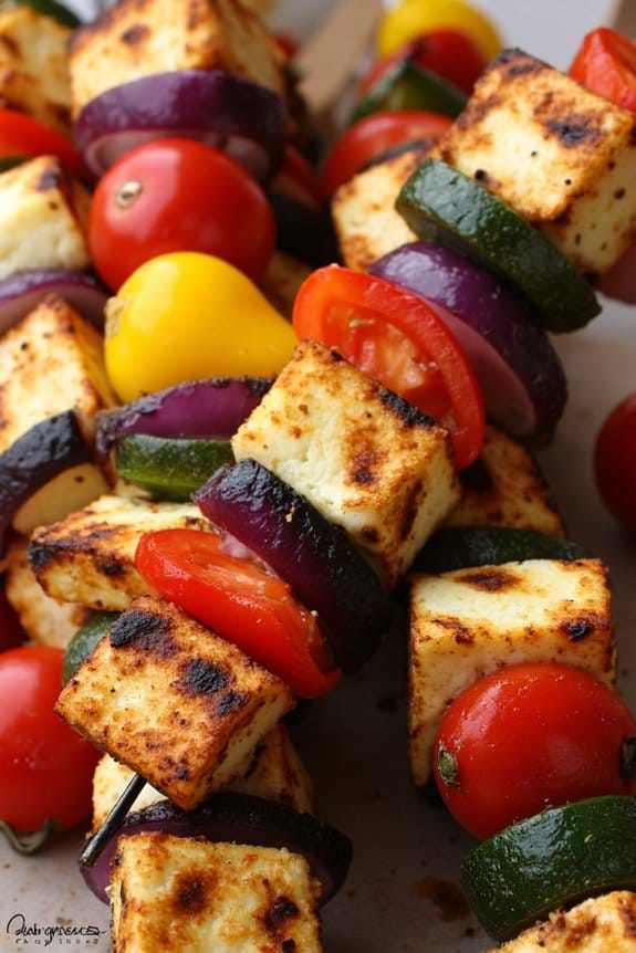 grilled halloumi veggie skewers
