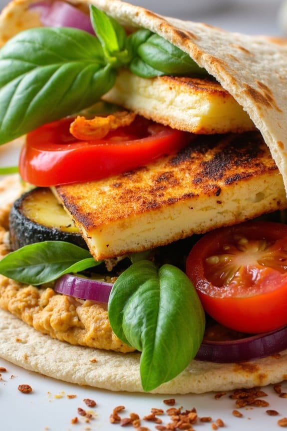 grilled halloumi veggie wraps