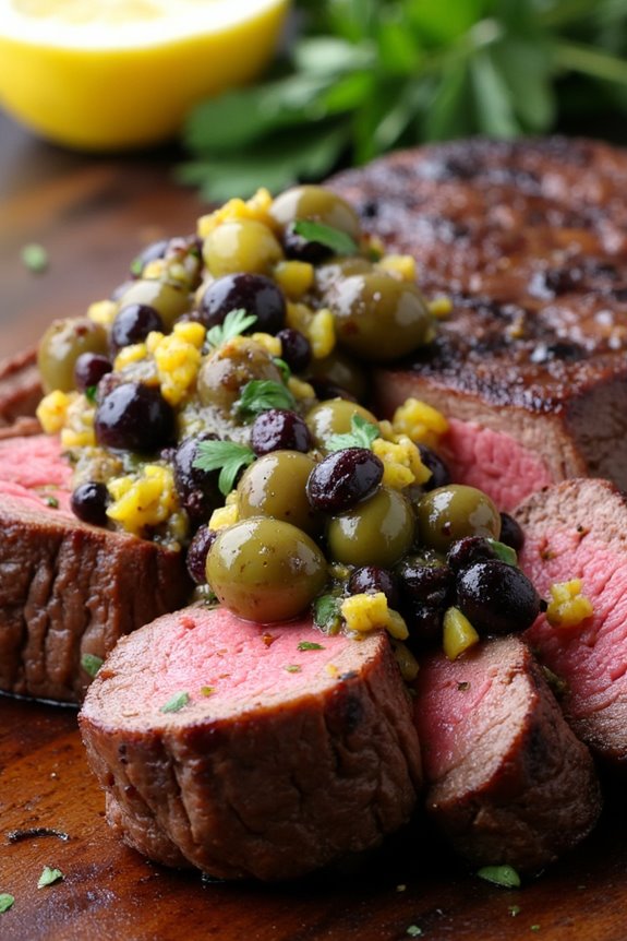 grilled sirloin with tapenade
