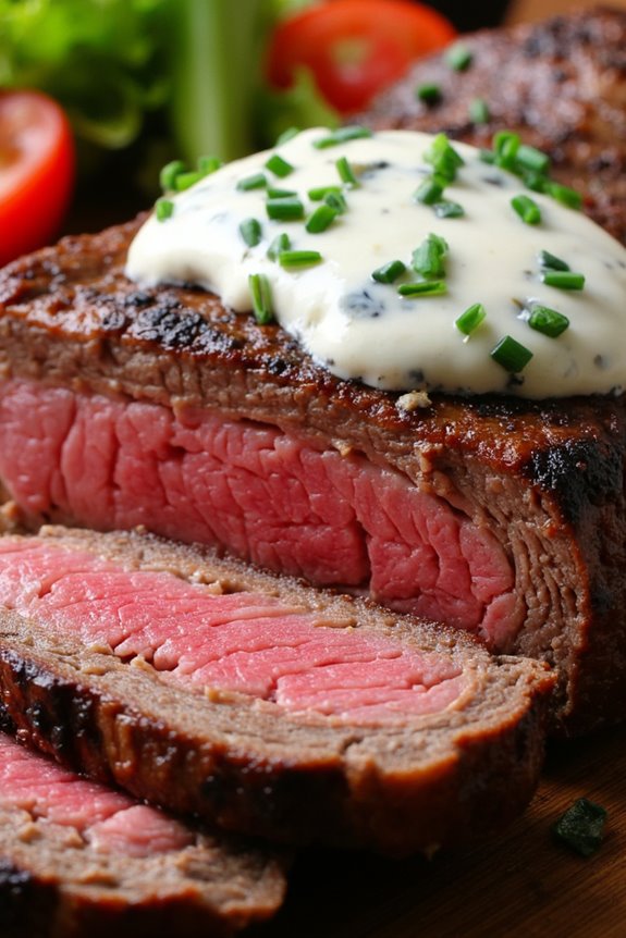 grilled steak with blue cheese