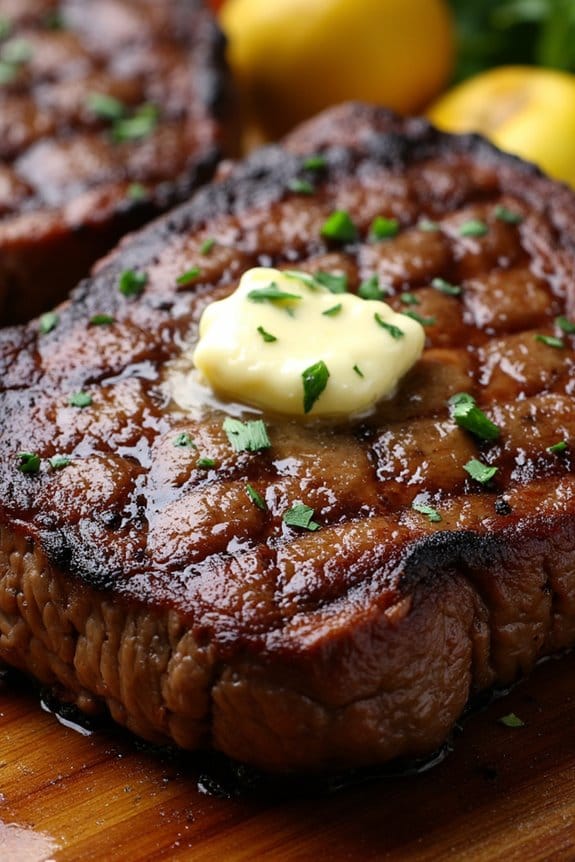 juicy ribeye with garlic butter