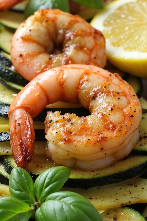 pesto shrimp with grilled zucchini