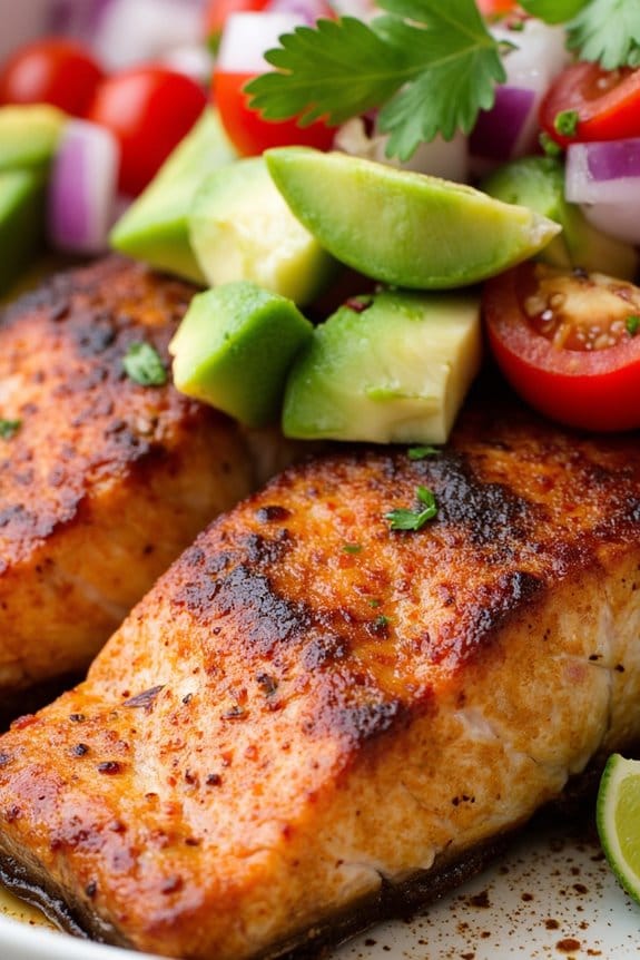 spicy salmon with avocado salsa